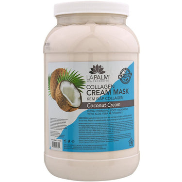 La Palm Collagen Cream Mask - Ultra Hydrating Foot Treatment with Aloe Vera &amp; Vitamin E - COCONUT CREAM - STEP 4 / 1 Gallon - 3.79 Liters