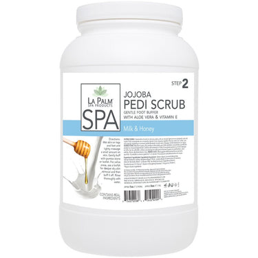 La Palm Jojoba Pedi Scrub - Gentle Foot Buffer with Aloe Vera &amp; Vitamin E - MILK &amp; HONEY - STEP 2 / 1 Gallon - 3.79 Liters
