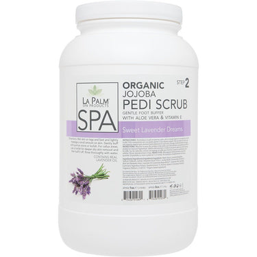 La Palm Organic Jojoba Pedi Scrub - Gentle Foot Buffer with Aloe Vera &amp; Vitamin E - SWEET LAVENDAR DREAMS - STEP 2 / 1 Gallon - 3.79 Liters
