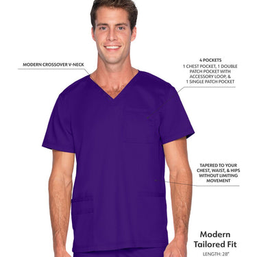 Landau Proflex Men's 4-Pocket V-Neck Top - GRAPE / Sizes S - 5XL