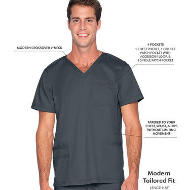 Landau Proflex Men's 4-Pocket V-Neck Top - GRAPHITE / Sizes S - 5XL