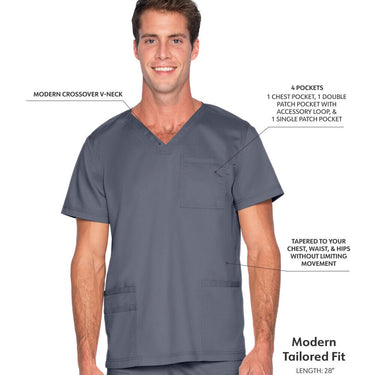 Landau Proflex Men's 4-Pocket V-Neck Top - STEEL / Sizes S - 5XL
