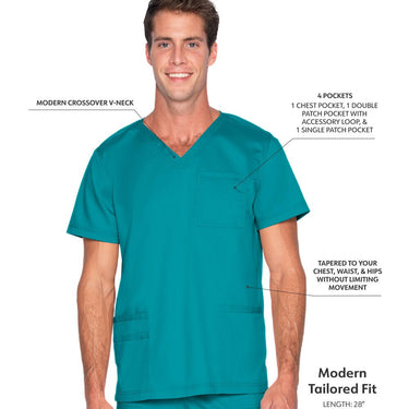 Landau Proflex Men's 4-Pocket V-Neck Top - TEAL / Sizes S - 5XL