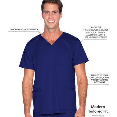 Landau Proflex Men's 4-Pocket V-Neck Top - TRUE NAVY / Sizes S - 5XL