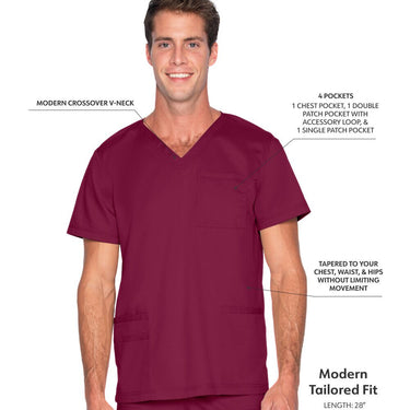 Landau Proflex Men's 4-Pocket V-Neck Top - WINE / Sizes S - 5XL
