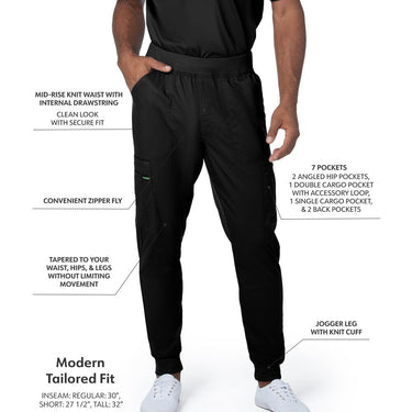 Landau Proflex Men's Banded-Bottom Jogger Pants with Elastic Waistband + 7 Pockets - BLACK / Sizes S - 3XL