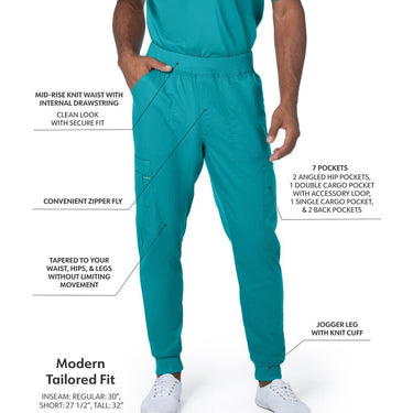 Landau Proflex Men's Banded-Bottom Jogger Pants with Elastic Waistband + 7 Pockets - TEAL / Sizes S - 3XL
