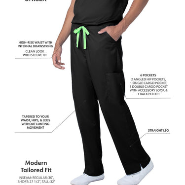 Landau Proflex Unisex Straight-Leg Cargo Scrub Pants - BLACK / Sizes XS - 5XL