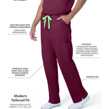 Landau Proflex Unisex Straight-Leg Cargo Scrub Pants - WINE / Sizes XS - 5XL