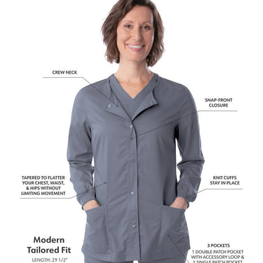 Landau Proflex Women's Snap Front Jacket - STEEL / Sizes XXS - 5XL