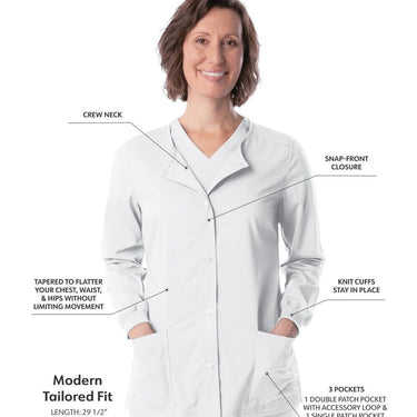 Landau Proflex Women's Snap Front Jacket - WHITE / Sizes XXS - 5XL