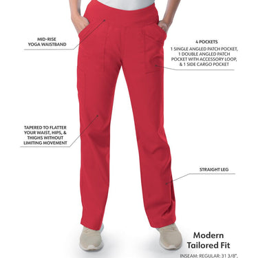 Landau Proflex Women's Straight-Leg Yoga Pants + 4 Pockets - TRUE RED / Sizes XXS - 5XL