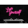 LED Flex Neon Sign - Love Yourself / Size: 30"W x 17"H x 1"D / 12 Font Color Options: Dark Blue, Gold, Green, Hot Pink, Light Blue, Light Pink, Orange, Purple, Red, Warm White, White and Yellow