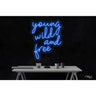 LED Flex Neon Sign - young wild & free / Size: 21"W x 26"H x 1"D / 12 Font Color Options: Dark Blue, Gold, Green, Hot Pink, Light Blue, Light Pink, Orange, Purple, Red, Warm White, White and Yellow