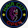 LED Sign - Hair Cut Open / 26"H x 26"W x 1"D