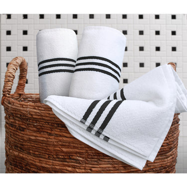 Luxurious Oversized Pool Towels / 36" X 68" / White With Black Stripes / 1 Dozen by The Turkish Towel Company