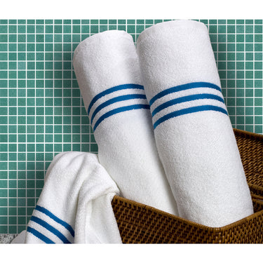 Luxurious Pool Towels / 30" X 60" / White With Brown Stripes / 1 Dozen by The Turkish Towel Company