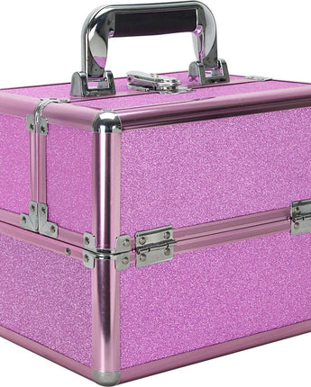 Magenta Glitter 2-Tiers Extendable Trays Makeup Train Case by TruCase