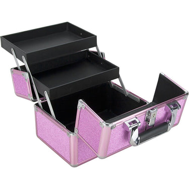 Magenta Glitter 2-Tiers Extendable Trays Makeup Train Case by TruCase