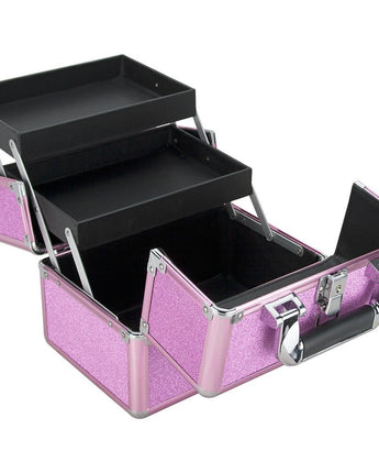 Magenta Glitter 2-Tiers Extendable Trays Makeup Train Case by TruCase