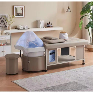 Meenu Japanese Head Spa and Shampoo Massage Bed with Matching Stool / Beige by Meishida