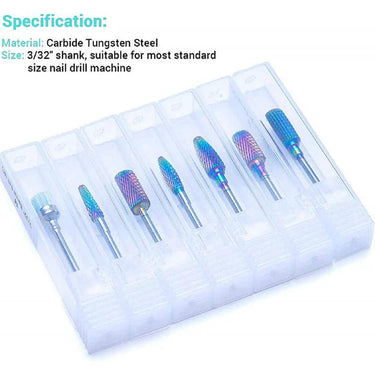 MelodySusie Tungsten Carbide Nail Drill Bits Set (7 Pieces) - Colorful