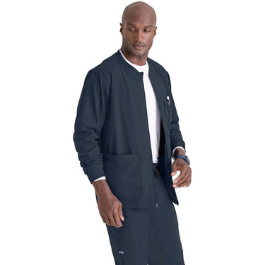 Men's React Warmup Scrub Jacket - Greys Anatomy Spandex Stretch Collection / Color - Steel / Fit - Regular / Sizes - XS, S, M, L, XL, 2XL, 3XL by Barco Uniforms