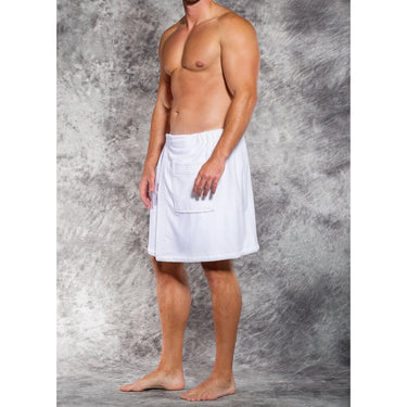 Men's Terry Velour Cloth Body Wrap - Bath Towel Wrap | Color: White | Material: 100% Cotton | Available Sizes: One Size Fits Most, XXL by SUMMA