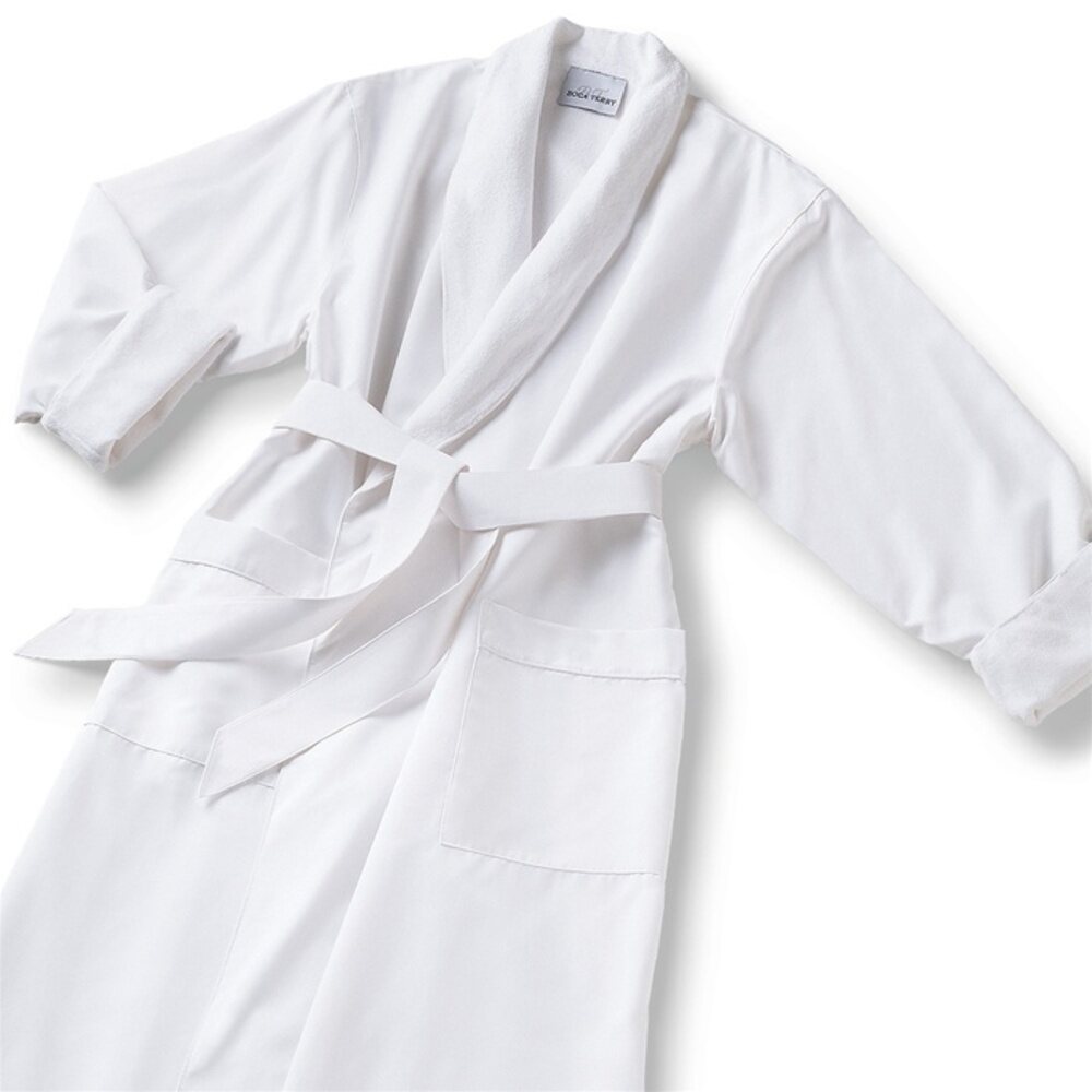 Collar Robe Microfiber Shawl Collar Robe - White / White Cotton-Poly Lining by Boc ...