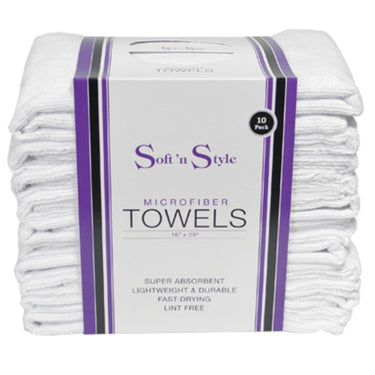 Microfiber Towels - 16" x 29" / 10 Pack - White by Soft 'N Style