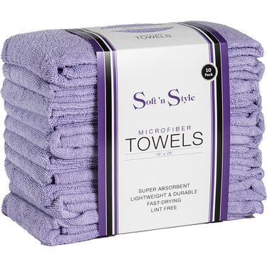 Microfiber Towels, 16" x 29" - Lilac / 10 Pack by Soft 'N Style