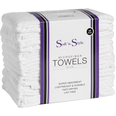 Microfiber Towels, 16" x 29" - White / 10 Pack by Soft 'N Style