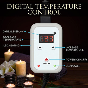 Mobile Massage Stone Warmer Set with 6 Large and 6 Small Round Shaped Basalt Massaging Rocks + Digital Controller Heating Bag