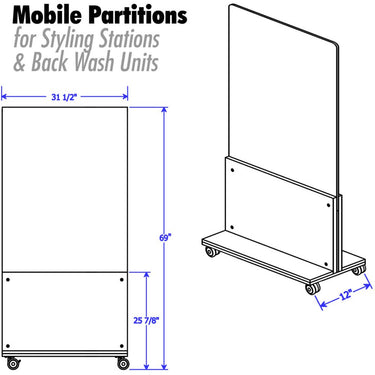 Mobile Partition (Has Wheels) for Styling Stations & Back Wash with Choice of Laminates / 31.5" Wide X 69" High (5.8 Feet High)