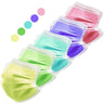 Multicolored Disposable 3-Ply Earloop Face Masks with Nose Clip / 5 Colors - (10) Pink + (10) Purple + (10) Yellow + (10) Cyan + (10) Chartreuse / Pack of 50
