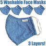 NanoSilver Face Masks - Washable Reusable 3-Ply Antibacterial Knitted Fabric - Rewashable up to 31X / Pack of 5 Masks - Light Blue