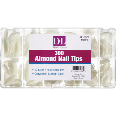 Natural Almond Nail Tips Kit - 300-Piece, Sizes 2-12 by DL Pro