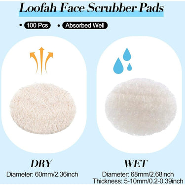 Natural Loofah Exfoliating Face Pads for Spa & Salon - 2.36" Round Natural Loofah Sponges for Gentle Exfoliation / 100 Pack