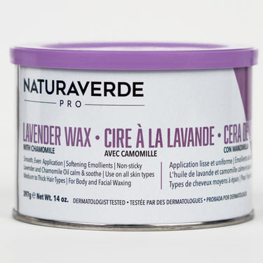 NaturaverdePro - LAVENDER WAX with Chamomile - Soft Strip Wax - Made in Italy / Case = 14 oz. - 397 grams Can X 8 Cans