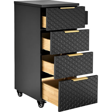 Noelle Salon Trolley / 4 Storage Drawers Plus Tool Holder on Wheels for Salon Convenience / Black by Deco Salon Furniture