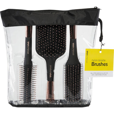 Nylon Bristle Brush Set / 2" Round Brush + Rectangular Paddle Brush + Curved Head Styling Brush by Product Club