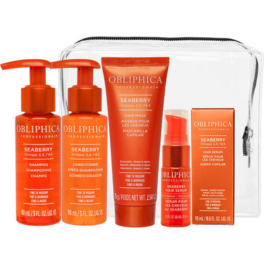 Obliphica Seaberry Fine to Medium Travel Kit - (1) Seaberry Shampoo Fine to Medium + (1) Seaberry Conditioner Fine to Medium + (1) Seaberry Mask Fine to Medium + (1) Seaberry Serum Fine to Medium