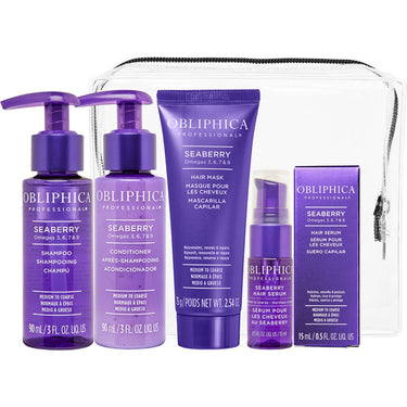 Obliphica Seaberry Thick to Coarse Travel Kit - Seaberry Shampoo Thick to Coarse + Seaberry Conditioner Thick to Coarse + Seaberry Mask Thick to Coarse + Seaberry Serum Thick to Coarse