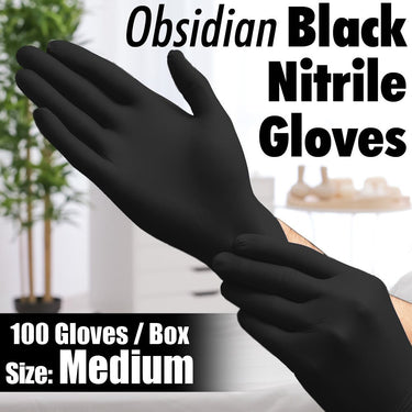 Obsidian Black Nitrile Exam Gloves / Powder-Free Non-Sterile Nitrile Examination Gloves / Size Medium / 100 per Box