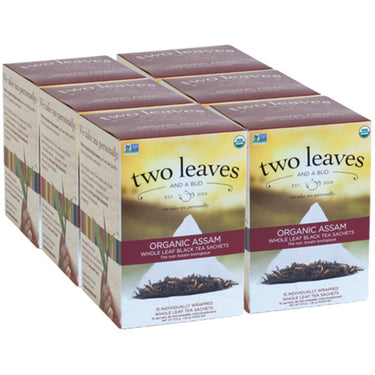 Organic Assam Breakfast Tea - Whole Leaf Black Tea Sachets / Case of 6 Boxes of 15 Sachets = 90 Sachets Total by Two Leaves And A Bud