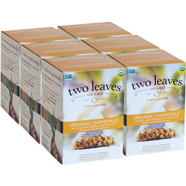 Organic Chamomile Tea - Whole Leaf Herbal Tea Sachets / Case of 6 Boxes of 15 Sachets = 90 Sachets Total by Two Leaves And A Bud