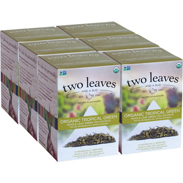 Organic Tropical Green Tea - Whole Leaf Green Tea Sachets / Case of 6 Boxes of 15 Sachets = 90 Sachets Total by Two Leaves And A Bud