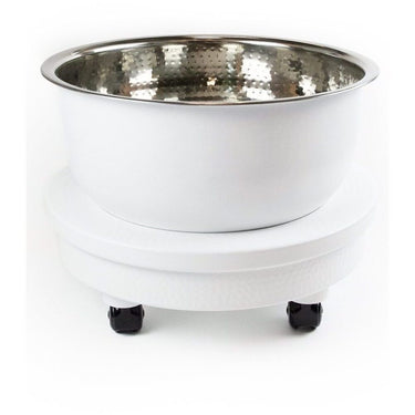 Pedicure Bowl Cart - Hammered Aluminum / Matte Powder-Coated White Finish by Noel Asmar