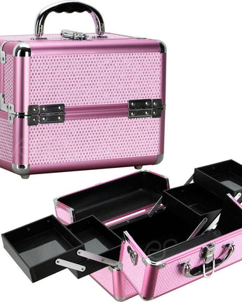 Pink Krystal 4-Tiers Expandable Trays Cosmetic Makeup Train Case Organizer Travel by TruCase