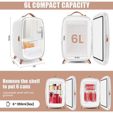 Portable Beauty Fridge with LED Lighting and Mirrored Door